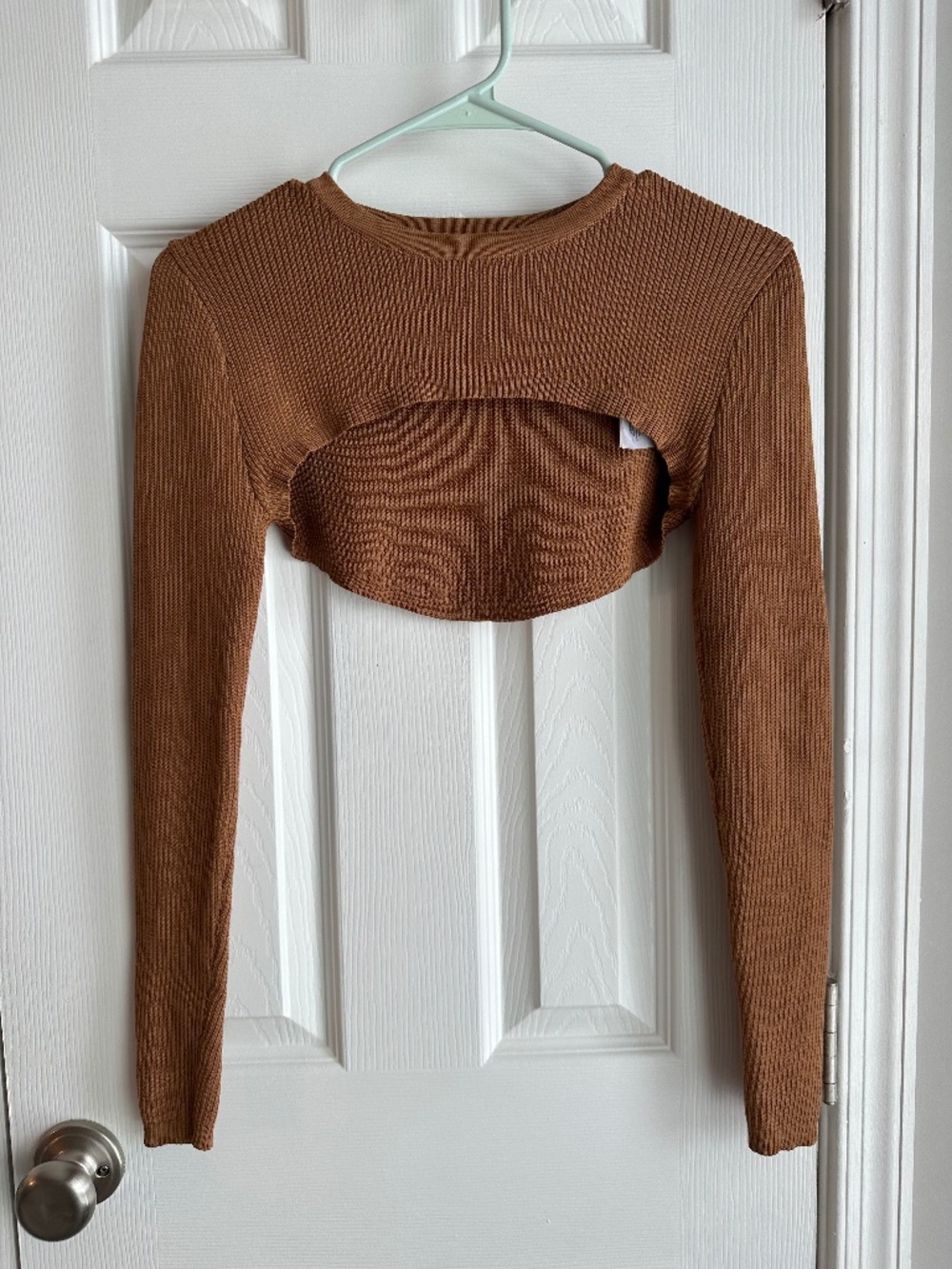 Cotton On Rib Knit Long Sleeve Shrug Bolero XS/S Camel Brown